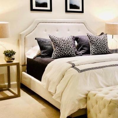 Sale Photo Thumbnail #67: - Margie squared arch cream queen headbord only
- Faux shagreen night tables (4)