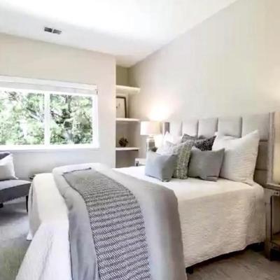 Sale Photo Thumbnail #68: - Queen Linen headboard 
-   Beige  Farm end table metal ^ wood 