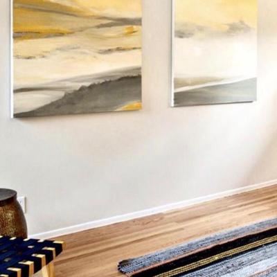 Sale Photo Thumbnail #228: ORIGINAL Art Golden horizon diptych acrylic on canvas