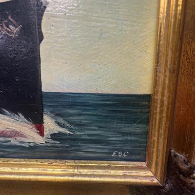 Framed Print White Star Line's RMS Olympic Ocean Liner signed ESC / ONP USA stamped on back