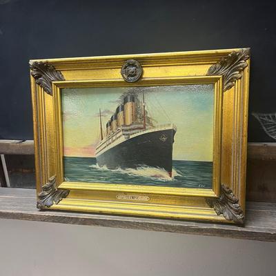 Framed Print White Star Line's RMS Olympic Ocean Liner signed ESC / ONP USA stamped on back