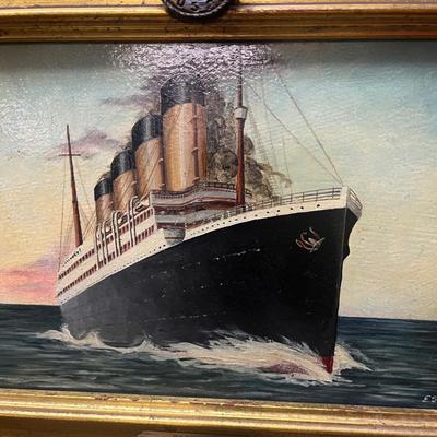 Framed Print White Star Line's RMS Olympic Ocean Liner signed ESC / ONP USA stamped on back