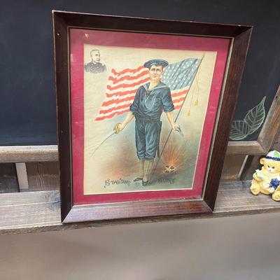 1898 Spanish American War Naval Poster Lithograph Print - U.S. Navy Sailor, Admiral George Dewey upper left corner