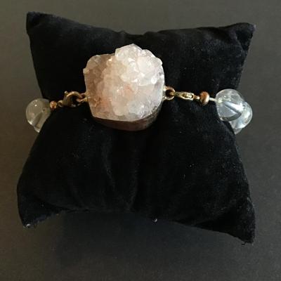 Sale Photo Thumbnail #73: Vintage clear glass beaded stretch bracelet with rose quartz nugget please see attached photos