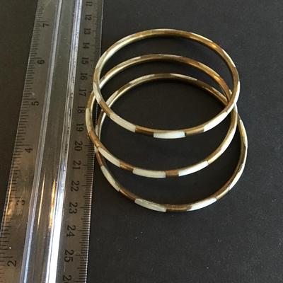 Sale Photo Thumbnail #102: Very nice Vintage trio brass and mother pearl bracelets please see attached photos