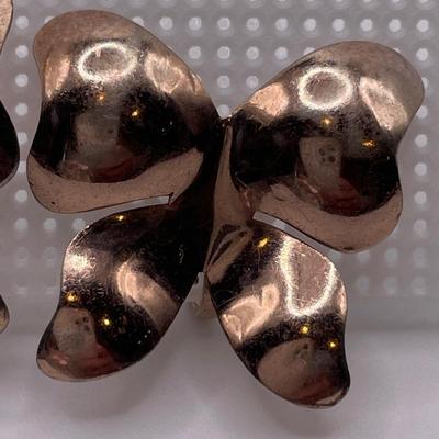 Stamped sterling vermeil bow screwback earrings