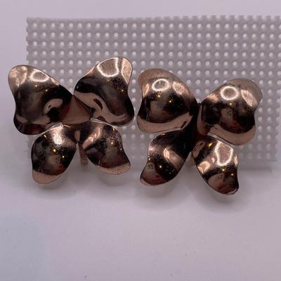 Stamped sterling vermeil bow screwback earrings