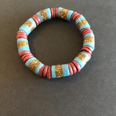 Sale Photo Thumbnail #150: Vintage cylindrical turquoise style beads with red disc shaped bracelet Please see attached photos