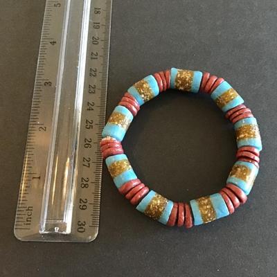 Sale Photo Thumbnail #151: Vintage cylindrical turquoise style beads with red disc shaped bracelet Please see attached photos