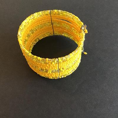 Sale Photo Thumbnail #177: Wide yellow glass beaded bracelet Please see attached photos