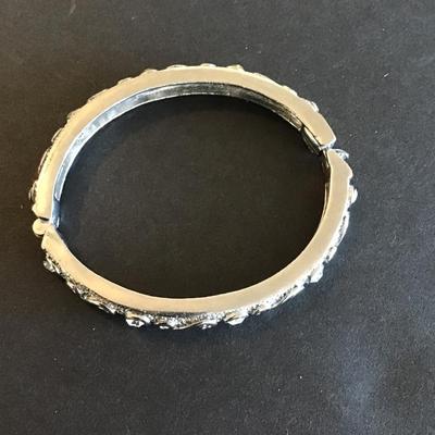 Sale Photo Thumbnail #211: Silver tone hinged bangle bracelet with clear rhinestones Please see attached photos