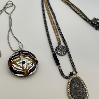 Zad hand blown glass pendant and Kenneth Cole druzy necklace