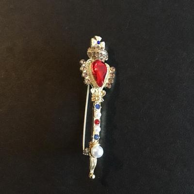 Sale Photo Thumbnail #97: Royal scepter gold tone with multi color rhinestones and faux pearls Please see attached photos