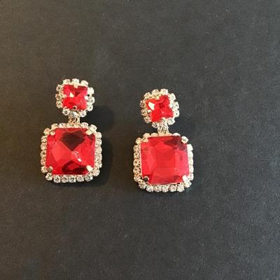 Sale Photo Thumbnail #108: Beautiful red crystal and Rhinestone drop earrings Please see attached photos