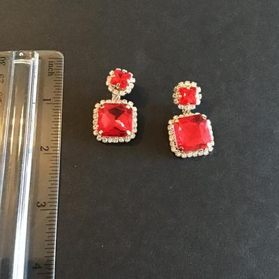 Sale Photo Thumbnail #109: Beautiful red crystal and Rhinestone drop earrings Please see attached photos