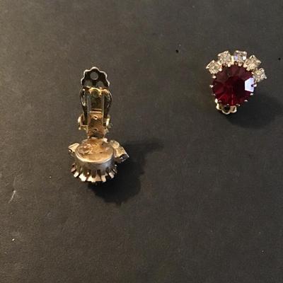 Sale Photo Thumbnail #151: Beautiful Vintage Ruby and Clear rhinestone Clip on Earrings Please see attached photos