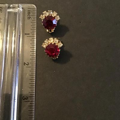 Sale Photo Thumbnail #152: Beautiful Vintage Ruby and Clear rhinestone Clip on Earrings Please see attached photos