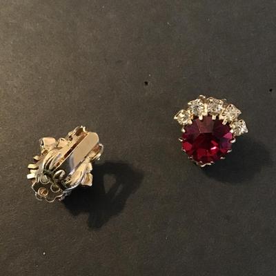 Sale Photo Thumbnail #150: Beautiful Vintage Ruby and Clear rhinestone Clip on Earrings Please see attached photos