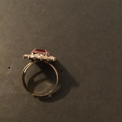 Sale Photo Thumbnail #192: Beautiful Gold Tone Fashion ring with red and clear rhinestones Please see attached photos