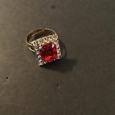 Sale Photo Thumbnail #191: Beautiful Gold Tone Fashion ring with red and clear rhinestones Please see attached photos