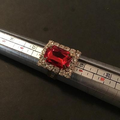 Sale Photo Thumbnail #190: Beautiful Gold Tone Fashion ring with red and clear rhinestones Please see attached photos
