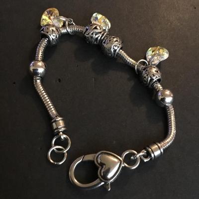 Vintage Brighton, crystal rhinestone, heart charm bracelet