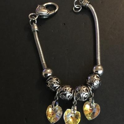 Vintage Brighton, crystal rhinestone, heart charm bracelet