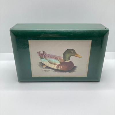 LOT 29: Vintage Otagiri Japan Gibson Mallard / Green Music Box, Collection of Pins (Avon / Irish Pins, King Bling Necklace, Cufflinks and...