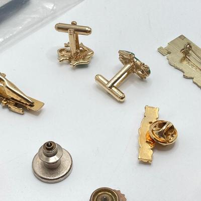 LOT 29: Vintage Otagiri Japan Gibson Mallard / Green Music Box, Collection of Pins (Avon / Irish Pins, King Bling Necklace, Cufflinks and...