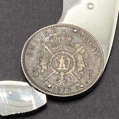 LOT 31: Napoleon III Empereur 1870 Empire Francais 5 F Coin Letter Opener Paper Knife
