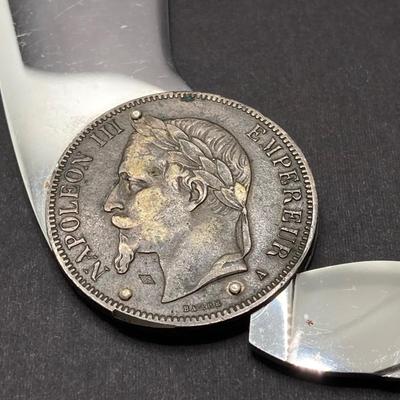 LOT 31: Napoleon III Empereur 1870 Empire Francais 5 F Coin Letter Opener Paper Knife