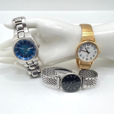 LOT 32: Watch Collection - Fossil 100 Meters Blue Calendar, Timex Water Resistant, Collezio Slim Quartz