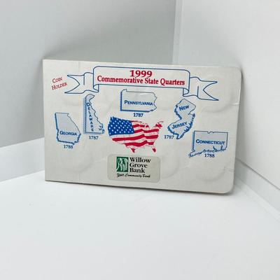 LOT 34: Vintage Collection - 1999 State Quarters, Framed John Sloan 8 Cent Stamp, Vernco Folding Letter Opener / Knife, 1 Cent Stamps,...