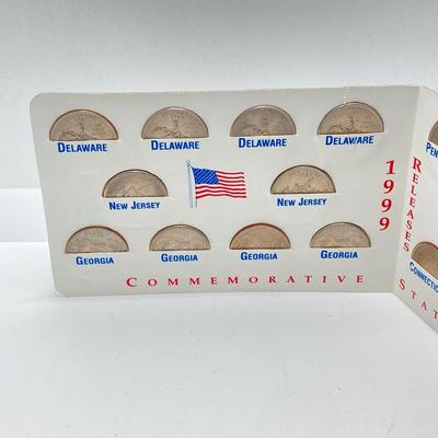 LOT 34: Vintage Collection - 1999 State Quarters, Framed John Sloan 8 Cent Stamp, Vernco Folding Letter Opener / Knife, 1 Cent Stamps,...