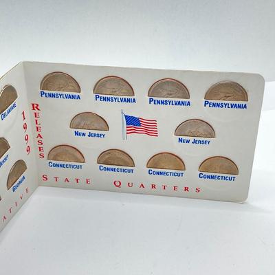 LOT 34: Vintage Collection - 1999 State Quarters, Framed John Sloan 8 Cent Stamp, Vernco Folding Letter Opener / Knife, 1 Cent Stamps,...