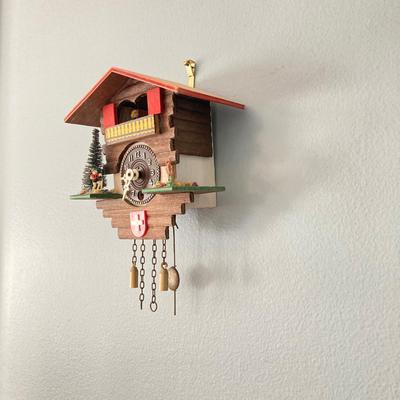 LOT 43: Vintage Swiss Chalet Miniature Wall Clock