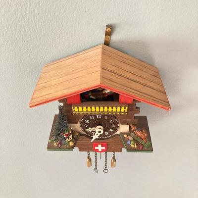 LOT 43: Vintage Swiss Chalet Miniature Wall Clock