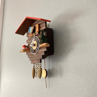 LOT 44: Vintage W Germany Bluebird Miniature Chalet Wall Clock with Instructions