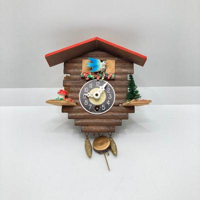 LOT 44: Vintage W Germany Bluebird Miniature Chalet Wall Clock with Instructions