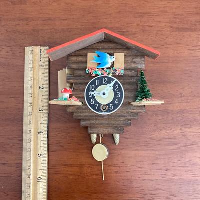 LOT 44: Vintage W Germany Bluebird Miniature Chalet Wall Clock with Instructions