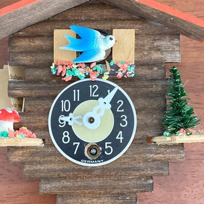 LOT 44: Vintage W Germany Bluebird Miniature Chalet Wall Clock with Instructions