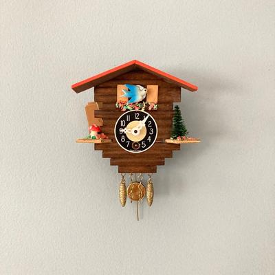 LOT 44: Vintage W Germany Bluebird Miniature Chalet Wall Clock with Instructions