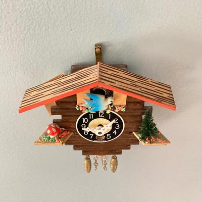 LOT 44: Vintage W Germany Bluebird Miniature Chalet Wall Clock with Instructions