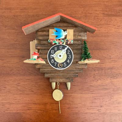 LOT 44: Vintage W Germany Bluebird Miniature Chalet Wall Clock with Instructions
