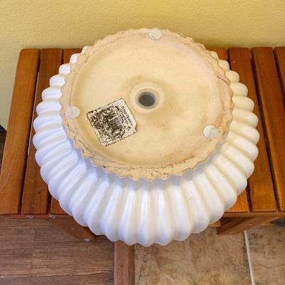 LOT 46: Wood Patiojoy Costway Bench with Baskets and White Better Homes and Gardens Planter