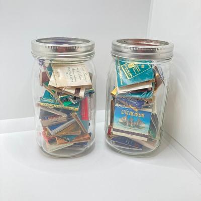 LOT 47: Vintage Cast Iron Hanging Match Holder, Gargoyle / Devil Face Bottle Opener and Glass Jars (Ball / Kerr) filled with Matchbooks