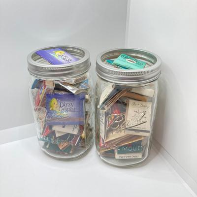 LOT 47: Vintage Cast Iron Hanging Match Holder, Gargoyle / Devil Face Bottle Opener and Glass Jars (Ball / Kerr) filled with Matchbooks