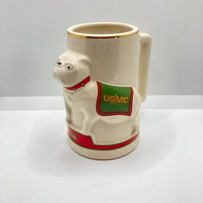 LOT 48: Vintage Militaria / Marines Collection - Baron Brass Belt Buckle, Key Chain / Watch, Souvenir Pen, USMC Mug and Matchbooks