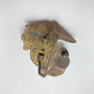 LOT 48: Vintage Militaria / Marines Collection - Baron Brass Belt Buckle, Key Chain / Watch, Souvenir Pen, USMC Mug and Matchbooks