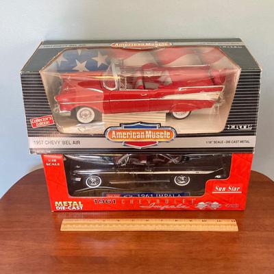 LOT 51: Diecast Cars in Original Boxes - Ertl American Muscle 1957 Chevy Bel Air and Sun Star 1961 Chevrolet Impala